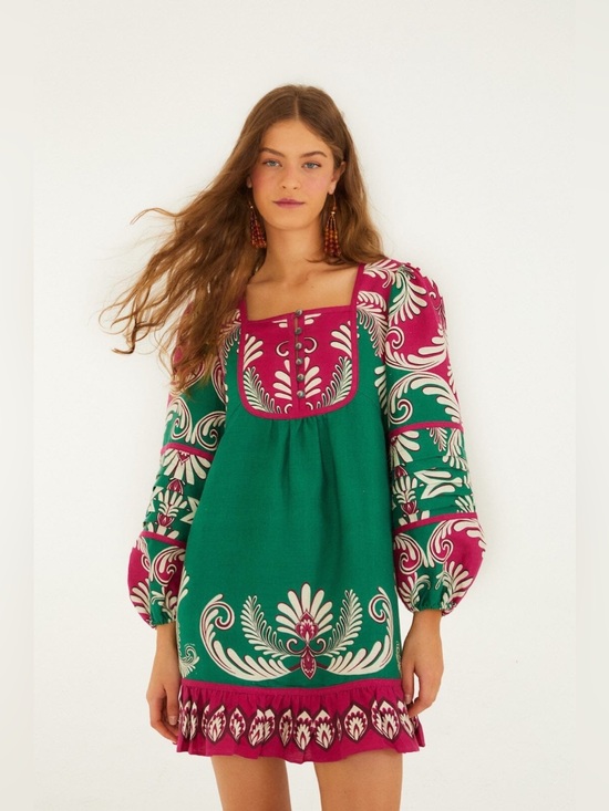 FARM Rio Dresses & Skirts - FARM RIO Multicolor Spring Arabesc Long Sleeve Mini Dress